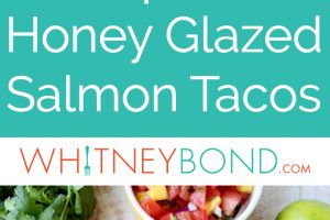 Chipotle honey glazed salmon is placed in warm corn tortillas & topped with fresh mango salsa in this mouth-watering recipe for healthy salmon tacos!