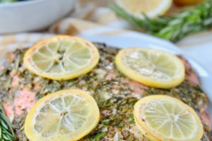 Lemon rosemary salmon on plate