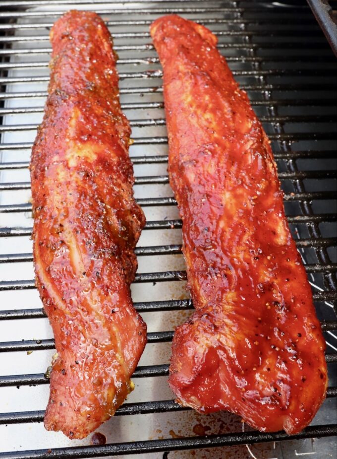 glazed smoked pork tenderloins on smoker