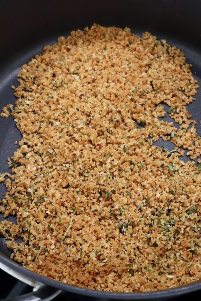 seasoned toasted breadcrumbs in skillet
